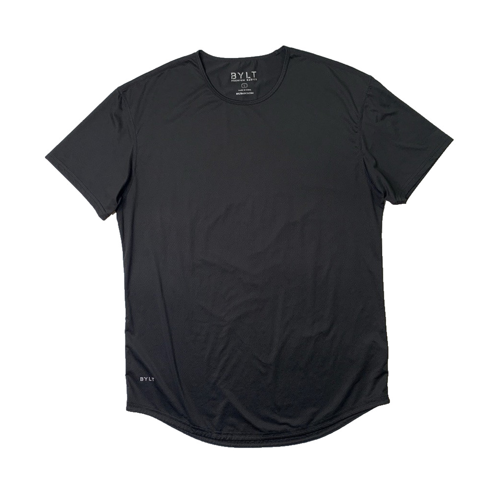 BYLT Shirt Mens S Small Black Drop Cut Short Sleeve Quick Dry Stretch Muscle